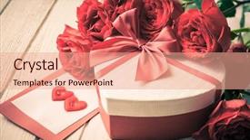  Presentation with wedding roses - PPT theme featuring design wedding - gift box and bouquet background and a coral colored foreground