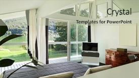  Presentation with bedroom modern - Beautiful PPT theme featuring design windows - architecture comfortable bedroom backdrop and a mint green colored foreground