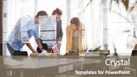  Presentation with using digital tablet - Amazing presentation design having design windows - business people using digital tablet backdrop and a gray colored foreground