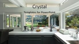  Presentation with kitchen design - Slide deck having design windows - interior house view background and a  colored foreground