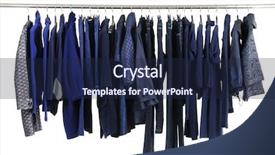  Presentation with clothing - Presentation theme enhanced with designer fashion clothing hanging as display background and a navy blue colored foreground