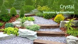  Presentation with plants - Colorful presentation theme enhanced with designer garden with fresh plants backdrop and a tawny brown colored foreground