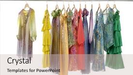  Presentation with clothing - Beautiful presentation theme featuring designer handbag - fashion colorful clothing on display backdrop and a soft green colored foreground