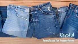  Presentation with jeans denim - Audience pleasing PPT theme consisting of designer handbag - pile of blue jeans denim backdrop and a  colored foreground