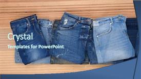  Presentation with jeans denim - Amazing PPT layouts having designer handbag - stacked of blue jeans denim backdrop and a ocean colored foreground