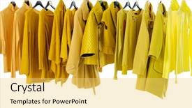  Presentation with clothing - Presentation with designer handbag - variety of female yellow clothing background and a  colored foreground