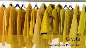  Presentation with clothing - Colorful slide set enhanced with designer handbag - variety of row female yellow backdrop and a gold colored foreground