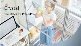  Presentation with notepaper - PPT layouts enhanced with designer in casualwear reading notepaper background and a light gray colored foreground