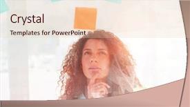  Presentation with sticky notes - Cool new theme with designer looking at sticky note backdrop and a  colored foreground