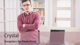  Presentation with mobile applications - Beautiful PPT theme featuring designer or programmer working backdrop and a coral colored foreground