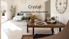  Presentation with living room - Beautiful PPT theme featuring designer sofa and coffee table backdrop and a soft green colored foreground