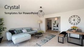  Presentation with modern hi tech design - Slide set having designer sofa and coffee table background and a soft green colored foreground