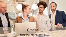  Presentation with computer workshop - Slide deck with designer-team-and-business-consultants background and a lemonade colored foreground