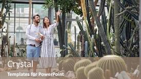  Presentation with working together - Presentation theme enhanced with designer-woman-and-man-working background and a coral colored foreground