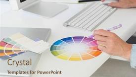  Presentation with pink colour food - Amazing presentation design having designer working at her desk backdrop and a soft green colored foreground