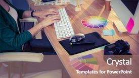  Presentation with creative - Beautiful presentation theme featuring designer working at her desk backdrop and a coral colored foreground