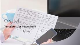  Presentation with mobile applications - Cool new theme with designer-working-at-new-mobile backdrop and a light gray colored foreground