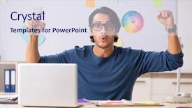  Presentation with petrol storage project - PPT theme with designer working at the project background and a  colored foreground