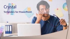  Presentation with project - Beautiful PPT theme featuring designer working at the project backdrop and a sky blue colored foreground