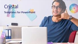  Presentation with project - PPT layouts having designer working at the project background and a sky blue colored foreground