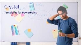  Presentation with capstone project - Amazing slide deck having designer working at the project backdrop and a sky blue colored foreground