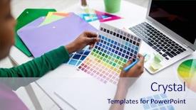  Presentation with design teal color - Presentation design consisting of designer working with color palette background and a  colored foreground