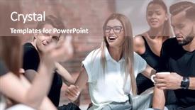  Presentation with new ideas - Presentation design featuring designers discussing new ideas background and a coral colored foreground