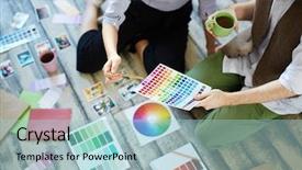  Presentation with interior design - Amazing PPT theme having designers discussing which color backdrop and a  colored foreground