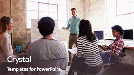  Presentation with group - Slides having designers having brainstorming session background and a dark gray colored foreground