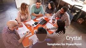  Presentation with meeting table - Audience pleasing PPT layouts consisting of designers having meeting around table backdrop and a violet colored foreground