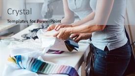  Presentation with sample - Slide deck enhanced with designers-inspecting-sample-fabric background and a light blue colored foreground