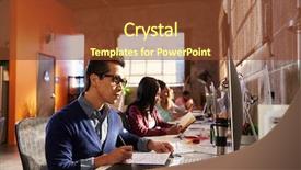  Presentation with modern - PPT theme enhanced with designers working at desks background and a tawny brown colored foreground