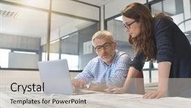  Presentation with working together - Theme having designers working together on project background and a light gray colored foreground