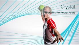  Presentation with blue design - Audience pleasing PPT theme consisting of designs closing exercises - sportsman throwing a ball backdrop and a  colored foreground