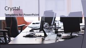  Presentation with interior - Presentation theme enhanced with desing - empty startup office interior background and a light blue colored foreground