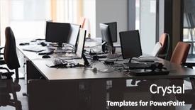  Presentation with interior - PPT theme featuring desing - empty startup office interior background and a dark gray colored foreground