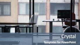  Presentation with interior - Theme with desing - empty startup office interior background and a ocean colored foreground