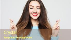  Presentation with human archaeological teeth - Colorful slide set enhanced with desire - joyful young woman clenches teeth backdrop and a  colored foreground