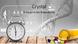  Presentation with alarm - Amazing PPT theme having desk against view of dna backdrop and a light gray colored foreground