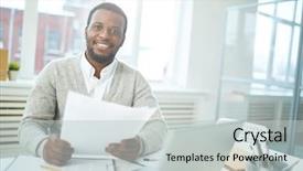  Presentation with project manager - Audience pleasing PPT theme consisting of desk and finishing promising project backdrop and a  colored foreground