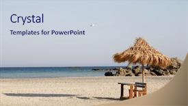  Presentation with seagull - Presentation design with desk and thatched umbrella sit inconguously on elafonissos beach crete an ideal place for doing holiday homework or catching up on your backlog at work scrutinised by a passing seagull background and a lemonade colored foreground