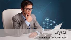  Presentation with desk - Colorful PPT theme enhanced with desk and typing on laptop backdrop and a light gray colored foreground