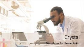  Presentation with dna - Slide set with desk and using modern microscope background and a soft green colored foreground