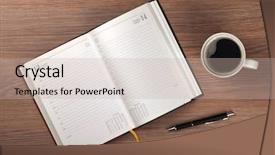  Presentation with dark vintage wood table texture - Cool new slide set with notepad and coffee cup backdrop and a soft green colored foreground