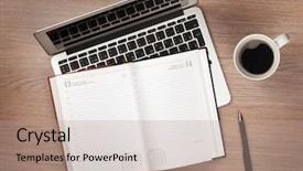  Presentation with pen laptop coffee cup clips - Beautiful presentation theme featuring notepad laptop and coffee cup backdrop and a mint green colored foreground