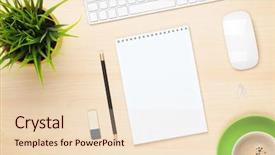  Presentation with flower office desk table - PPT theme having desk top - office table with notepad computer background and a lemonade colored foreground