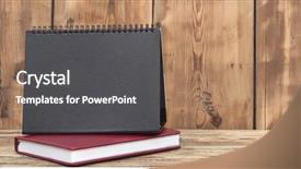  Presentation with note book - Beautiful slide deck featuring desk calendar with red leather note book on wood table backdrop and a dark gray colored foreground