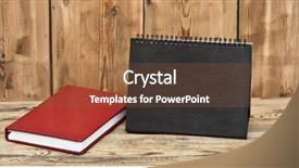  Presentation with note book - Audience pleasing PPT theme consisting of leather note book on wood backdrop and a tawny brown colored foreground