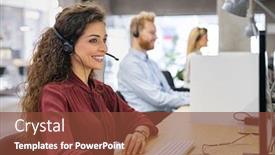  Presentation with health care customer service - Colorful presentation theme enhanced with desk-consultant-talking-on-hands backdrop and a tawny brown colored foreground