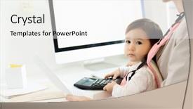  Presentation with mom - Slide set having desk during working day background and a white colored foreground